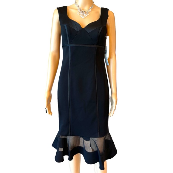 Aidan Mattox Black Mesh Trim Dress - Picture 1 of 8